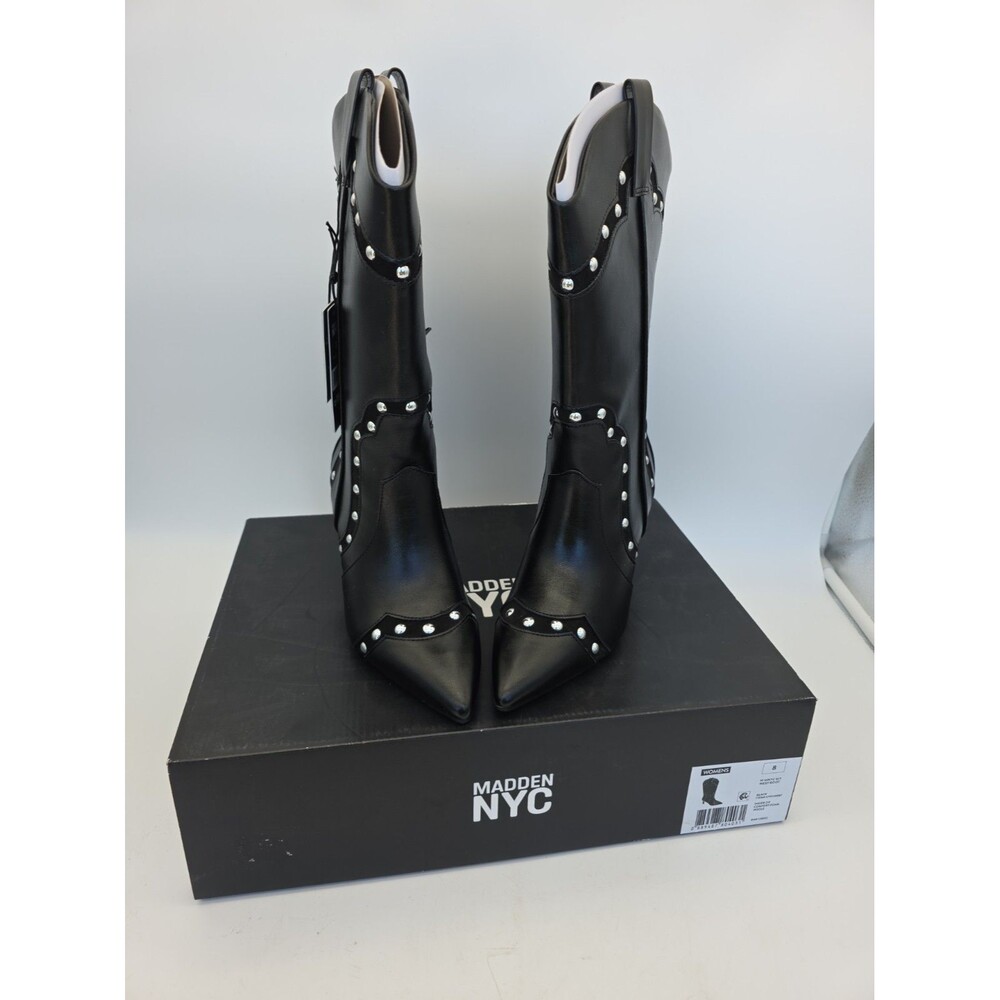 Steve Madden NYC Black Studded Western Style Heel Boot Woman’s Size 8 NIB
